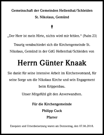 Anzeige von Günter Knack von Kölner Stadt-Anzeiger / Kölnische Rundschau / Express