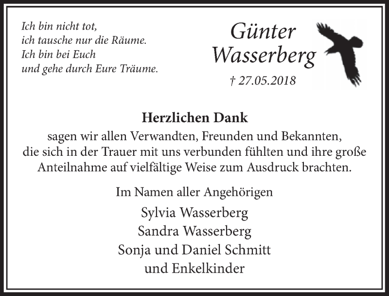  Traueranzeige für Günter Wasserberg vom 23.06.2018 aus  Sonntags-Post 