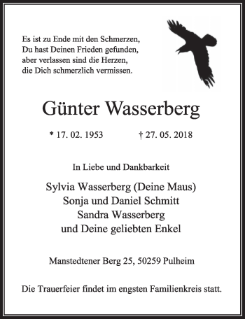 Anzeige von Günter Wasserberg von  Sonntags-Post 