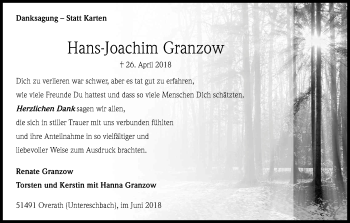 Anzeige von Hans-Joachim Granzow von Kölner Stadt-Anzeiger / Kölnische Rundschau / Express