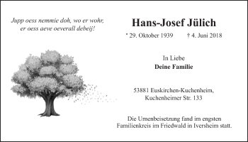 Anzeige von Hans-Josef Jülich von  Blickpunkt Euskirchen 