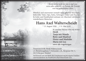 Anzeige von Hans Axel Walterscheidt von  Sonntags-Post 