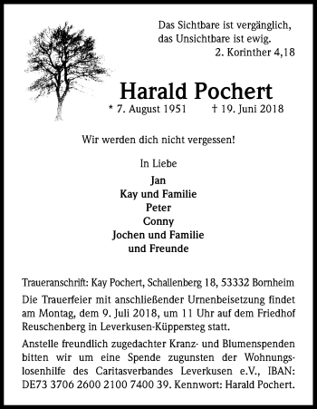 Anzeige von Harald Pochert von Kölner Stadt-Anzeiger / Kölnische Rundschau / Express