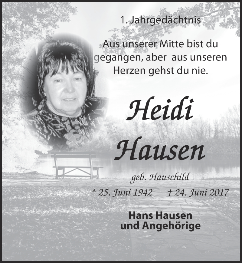  Traueranzeige für Heidi Hausen vom 23.06.2018 aus  Blickpunkt Euskirchen 