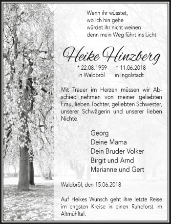 Anzeige von Heike Hinzberg von  Lokalanzeiger 