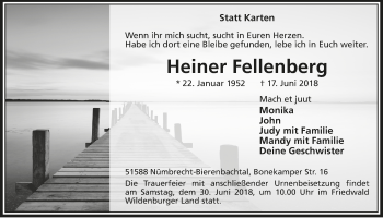 Anzeige von Heiner Fellenberg von  Lokalanzeiger 