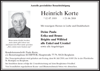 Anzeige von Heinrich Korte von  Sonntags-Post 