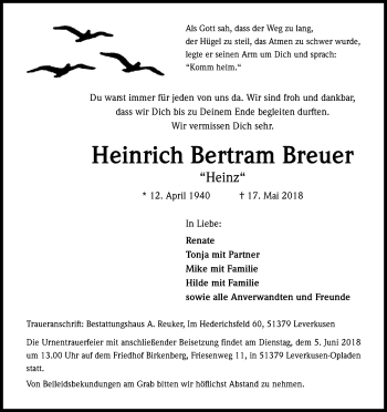 Anzeige von Heinrich Bertram Breuer von Kölner Stadt-Anzeiger / Kölnische Rundschau / Express