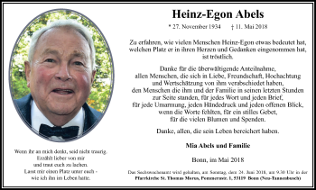 Anzeige von Heinz-Egon Abels von Kölner Stadt-Anzeiger / Kölnische Rundschau / Express
