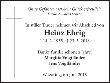 Anzeige von Heinz Ehrig von  Schlossbote/Werbekurier 