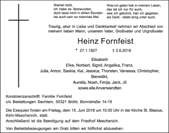 Anzeige von Heinz Fornfeist von  Schlossbote/Werbekurier 