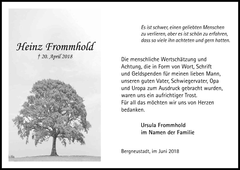  Traueranzeige für Heinz Frommhold vom 09.06.2018 aus Kölner Stadt-Anzeiger / Kölnische Rundschau / Express