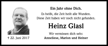 Anzeige von Heinz Glasl von Kölner Stadt-Anzeiger / Kölnische Rundschau / Express
