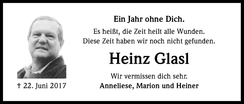  Traueranzeige für Heinz Glasl vom 22.06.2018 aus Kölner Stadt-Anzeiger / Kölnische Rundschau / Express