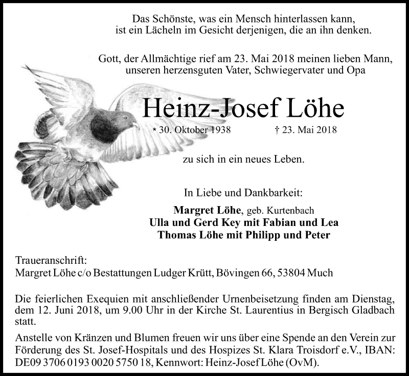  Traueranzeige für Heinz-Josef Löhe vom 02.06.2018 aus Kölner Stadt-Anzeiger / Kölnische Rundschau / Express