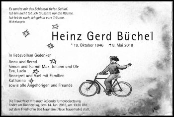 Anzeige von Heinz Gerd Büchel von Kölner Stadt-Anzeiger / Kölnische Rundschau / Express