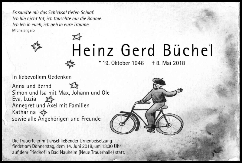  Traueranzeige für Heinz Gerd Büchel vom 09.06.2018 aus Kölner Stadt-Anzeiger / Kölnische Rundschau / Express