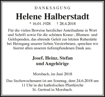 Anzeige von Helene Halberstadt von  Lokalanzeiger 