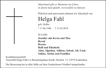 Anzeige von Helga Fahl von  Blickpunkt Euskirchen 