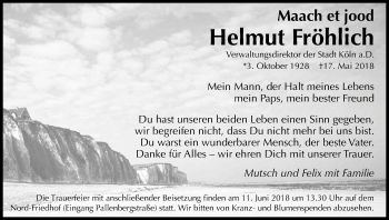 Anzeige von Helmut Fröhlich von Kölner Stadt-Anzeiger / Kölnische Rundschau / Express