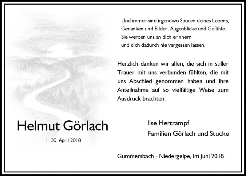  Traueranzeige für Helmut Görlach vom 13.06.2018 aus  Anzeigen Echo 