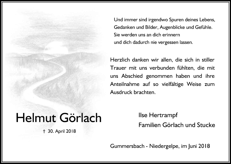  Traueranzeige für Helmut Görlach vom 09.06.2018 aus Kölner Stadt-Anzeiger / Kölnische Rundschau / Express