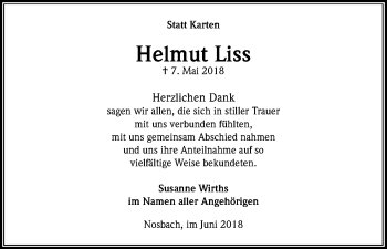 Anzeige von Helmut Liss von Kölner Stadt-Anzeiger / Kölnische Rundschau / Express