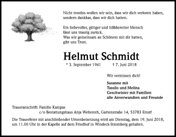 Anzeige von Helmut Schmidt von Kölner Stadt-Anzeiger / Kölnische Rundschau / Express