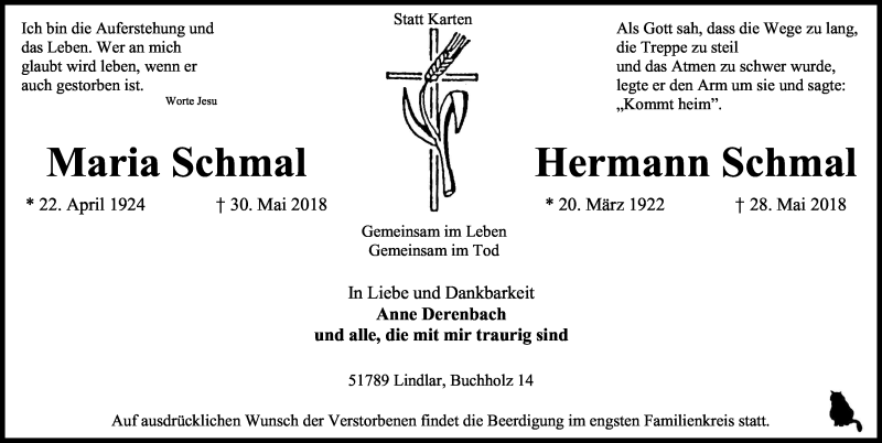  Traueranzeige für Hermann Schmal vom 02.06.2018 aus Kölner Stadt-Anzeiger / Kölnische Rundschau / Express