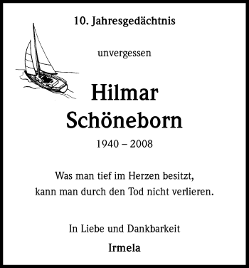 Anzeige von Hilmar Schöneborn von Kölner Stadt-Anzeiger / Kölnische Rundschau / Express
