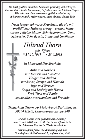 Anzeige von Hiltrud Thorn von  Wochenende 