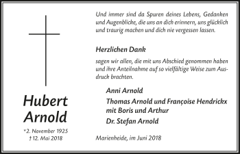 Anzeige von Hubert Arnold von  Anzeigen Echo 