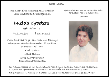 Anzeige von Imelda Grooters von Kölner Stadt-Anzeiger / Kölnische Rundschau / Express