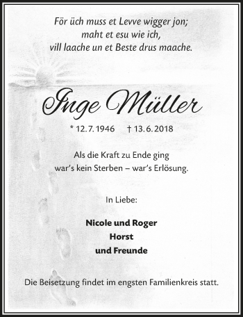 Anzeige von Inge Müller von  Leverkusener Wochenende 