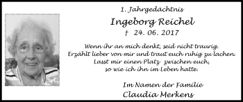 Anzeige von Ingeborg Reichel von Kölner Stadt-Anzeiger / Kölnische Rundschau / Express