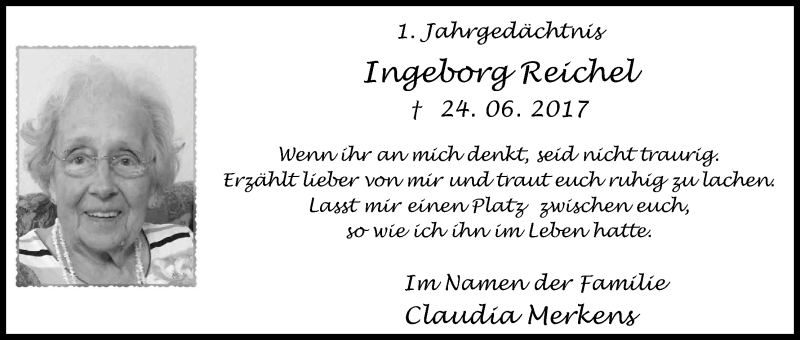  Traueranzeige für Ingeborg Reichel vom 23.06.2018 aus Kölner Stadt-Anzeiger / Kölnische Rundschau / Express