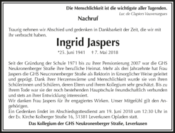Anzeige von Ingrid Jaspers von  Lokale Informationen 