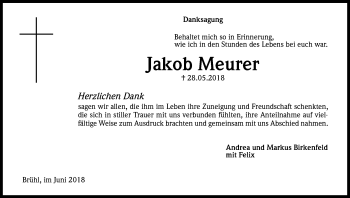 Anzeige von Jakob Meurer von Kölner Stadt-Anzeiger / Kölnische Rundschau / Express