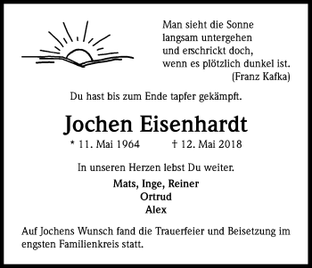 Anzeige von Jochen Eisenhardt von Kölner Stadt-Anzeiger / Kölnische Rundschau / Express