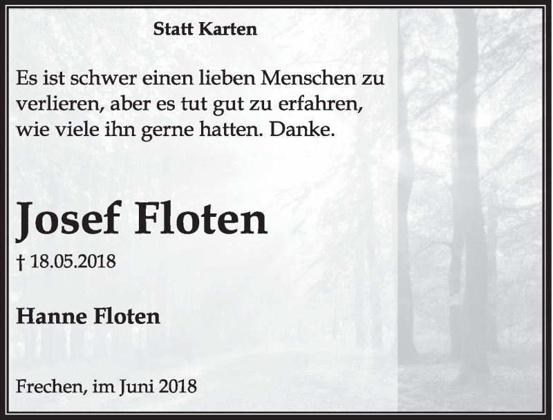  Traueranzeige für Josef Floten vom 23.06.2018 aus  Sonntags-Post 