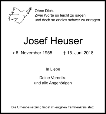 Anzeige von Josef Heuser von Kölner Stadt-Anzeiger / Kölnische Rundschau / Express