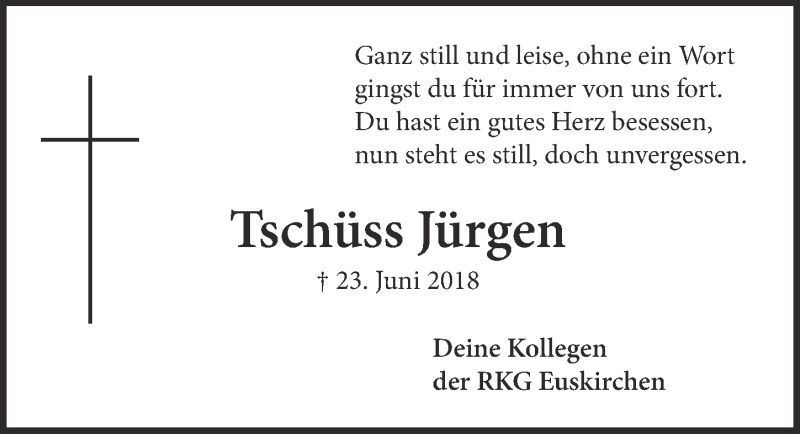  Traueranzeige für Jürgen  vom 30.06.2018 aus  Blickpunkt Euskirchen 