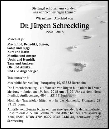 Anzeige von Jürgen Schreckling von Kölner Stadt-Anzeiger / Kölnische Rundschau / Express