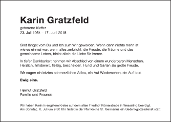 Anzeige von Karin Gratzfeld von  Schlossbote/Werbekurier 