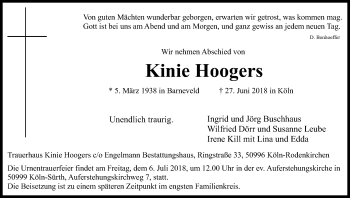 Anzeige von Kinie Hoogers von Kölner Stadt-Anzeiger / Kölnische Rundschau / Express