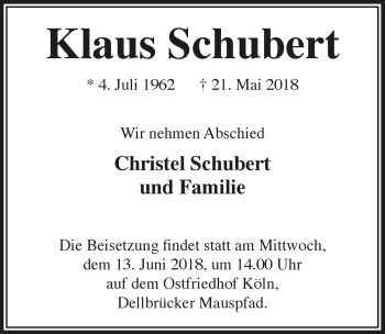 Anzeige von Klaus Schubert 