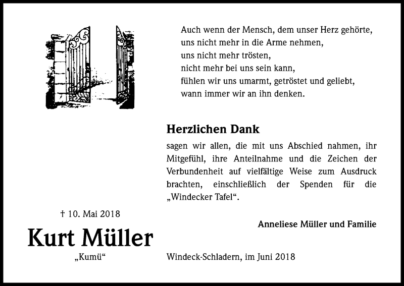  Traueranzeige für Kurt Müller vom 29.06.2018 aus Kölner Stadt-Anzeiger / Kölnische Rundschau / Express