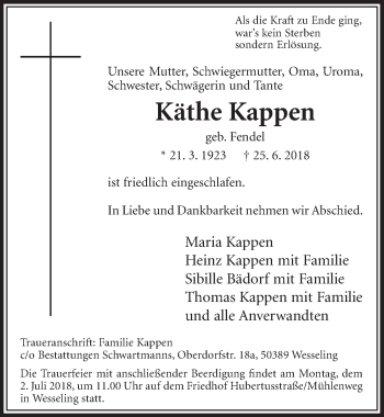 Anzeige von Käthe Kappen von  Schlossbote/Werbekurier 