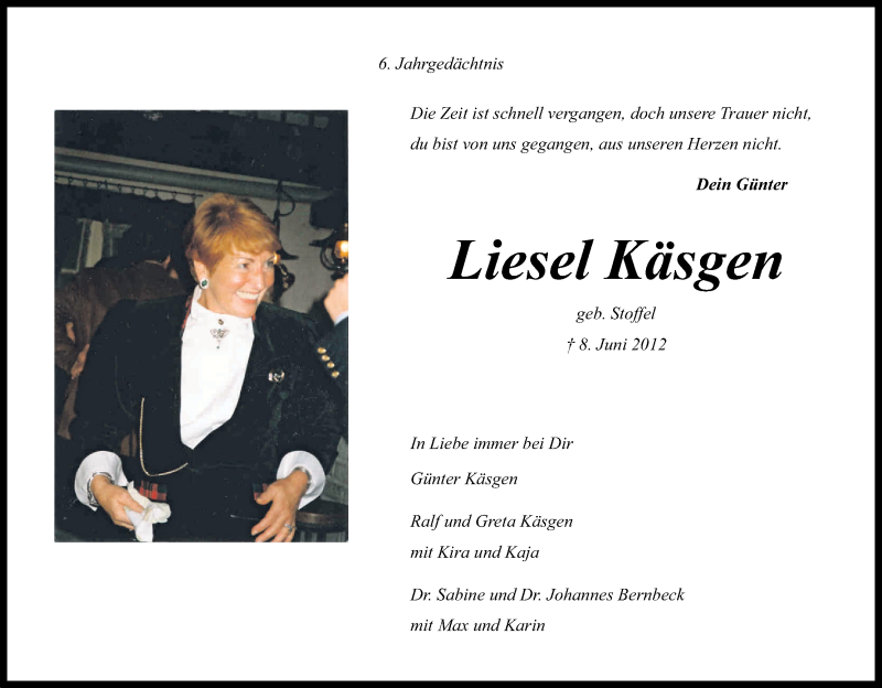 Traueranzeige für Liesel Käsgen vom 09.06.2018 aus Kölner Stadt-Anzeiger / Kölnische Rundschau / Express