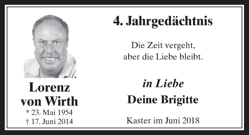  Traueranzeige für Lorenz von Wirth vom 18.07.2023 aus  Werbepost 